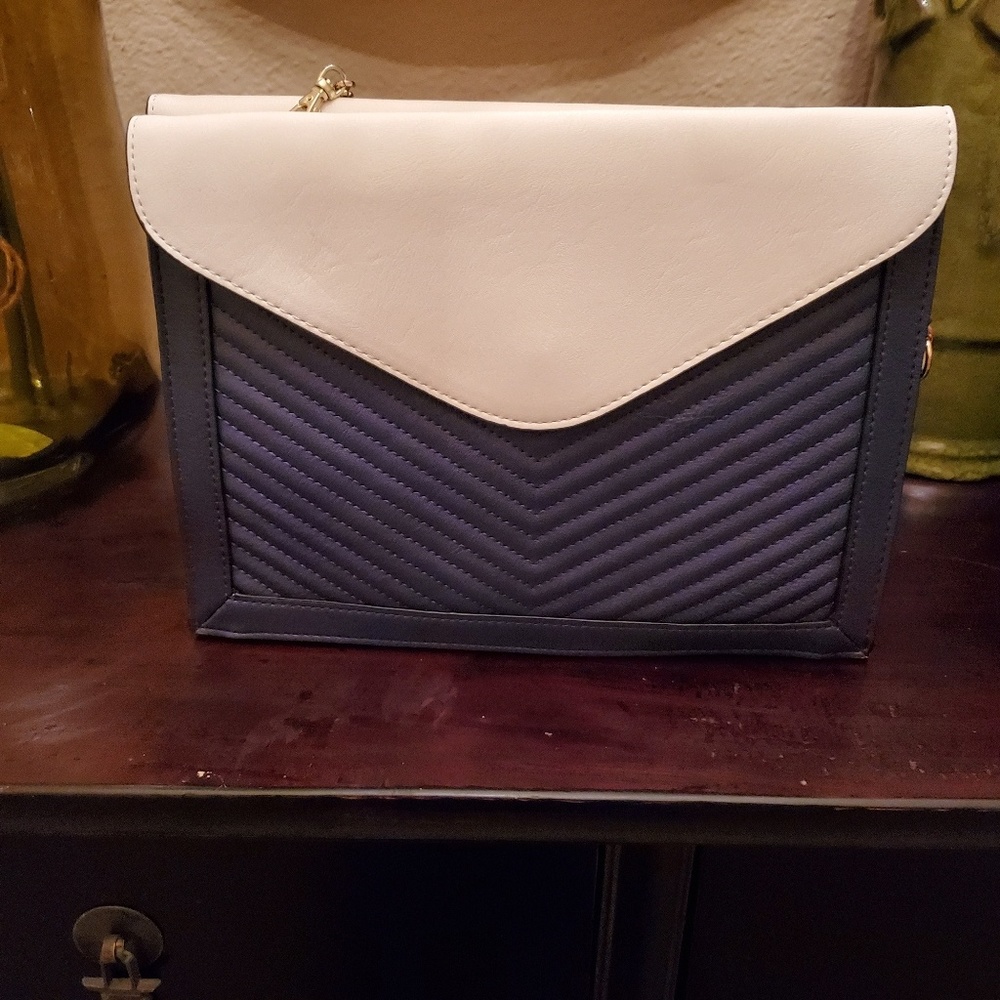 Navy and white envelope purse with straps
